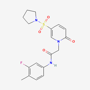 molecular formula C18H20FN3O4S B2575218 N-(3-fluoro-4-methylphenyl)-2-(2-oxo-5-pyrrolidin-1-ylsulfonylpyridin-1-yl)acetamide CAS No. 949410-46-2