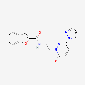 molecular formula C18H15N5O3 B2575237 N-(2-(6-oxo-3-(1H-pyrazol-1-yl)pyridazin-1(6H)-yl)ethyl)benzofuran-2-carboxamide CAS No. 1351604-70-0