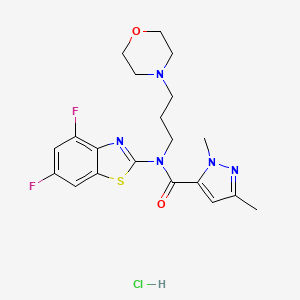 molecular formula C20H24ClF2N5O2S B2575273 N-(4,6-difluorobenzo[d]thiazol-2-yl)-1,3-dimethyl-N-(3-morpholinopropyl)-1H-pyrazole-5-carboxamide hydrochloride CAS No. 1215569-83-7