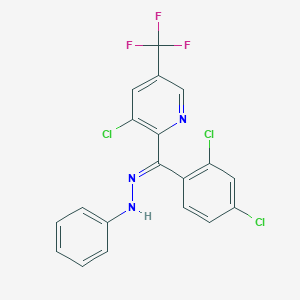 molecular formula C19H11Cl3F3N3 B2575288 [3-chloro-5-(trifluoromethyl)-2-pyridinyl](2,4-dichlorophenyl)methanone N-phenylhydrazone CAS No. 306977-42-4