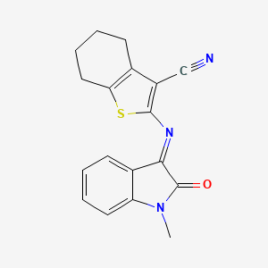2-{[(3E)-1-methyl-2-oxo-1,2-dihydro-3H-indol-3-ylidene]amino}-4,5,6,7-tetrahydro-1-benzothiophene-3-carbonitrile