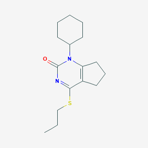 molecular formula C16H24N2OS B257533 1-cyclohexyl-4-(propylsulfanyl)-1,5,6,7-tetrahydro-2H-cyclopenta[d]pyrimidin-2-one 