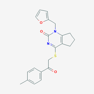 molecular formula C21H20N2O3S B257534 1-(2-furylmethyl)-4-{[2-(4-methylphenyl)-2-oxoethyl]sulfanyl}-1,5,6,7-tetrahydro-2H-cyclopenta[d]pyrimidin-2-one 