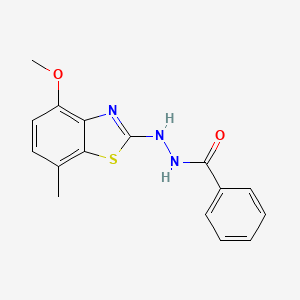 molecular formula C16H15N3O2S B2575346 N'-(4-methoxy-7-methyl-1,3-benzothiazol-2-yl)benzohydrazide CAS No. 851987-69-4