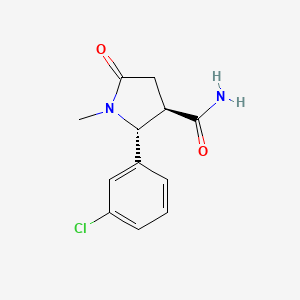 molecular formula C12H13ClN2O2 B2575348 2-(3-Chlorophenyl)-1-methyl-5-oxopyrrolidine-3-carboxamide, trans CAS No. 1820571-95-6