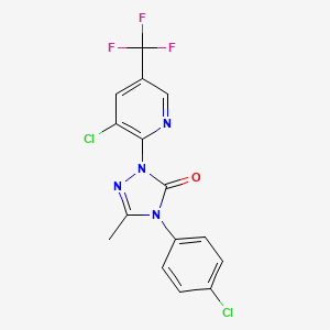 molecular formula C15H9Cl2F3N4O B2575363 4-(4-chlorophenyl)-2-[3-chloro-5-(trifluoromethyl)-2-pyridinyl]-5-methyl-2,4-dihydro-3H-1,2,4-triazol-3-one CAS No. 860786-59-0