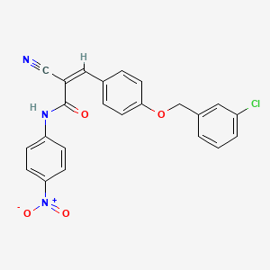 molecular formula C23H16ClN3O4 B2575388 (Z)-3-[4-[(3-Chlorophenyl)methoxy]phenyl]-2-cyano-N-(4-nitrophenyl)prop-2-enamide CAS No. 444064-59-9
