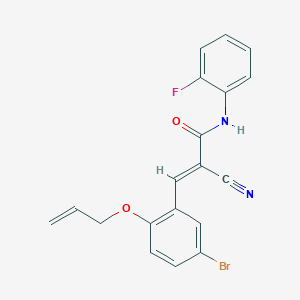 molecular formula C19H14BrFN2O2 B2575395 (E)-3-(5-bromo-2-prop-2-enoxyphenyl)-2-cyano-N-(2-fluorophenyl)prop-2-enamide CAS No. 366828-33-3