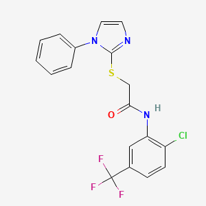 molecular formula C18H13ClF3N3OS B2575396 N-[2-氯-5-(三氟甲基)苯基]-2-(1-苯基咪唑-2-基)硫代乙酰胺 CAS No. 688335-19-5