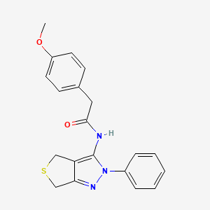 molecular formula C20H19N3O2S B2575399 2-(4-methoxyphenyl)-N-(2-phenyl-4,6-dihydro-2H-thieno[3,4-c]pyrazol-3-yl)acetamide CAS No. 392288-47-0