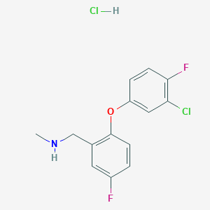 molecular formula C14H13Cl2F2NO B2575401 {[2-(3-Chloro-4-fluorophenoxy)-5-fluorophenyl]methyl}(methyl)amine hydrochloride CAS No. 2089277-16-5