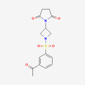 molecular formula C15H16N2O5S B2575409 1-(1-((3-Acetylphenyl)sulfonyl)azetidin-3-yl)pyrrolidine-2,5-dione CAS No. 1904193-12-9