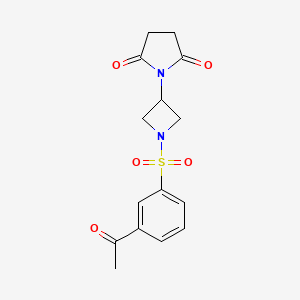 molecular formula C15H16N2O5S B2575409 1-(1-((3-Acétylphényl)sulfonyl)azétidin-3-yl)pyrrolidine-2,5-dione CAS No. 1904193-12-9