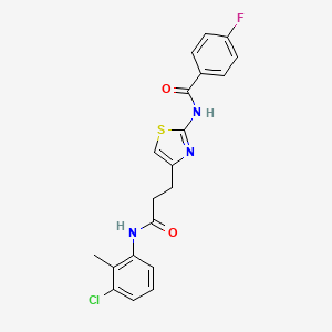 molecular formula C20H17ClFN3O2S B2575423 N-(4-(3-((3-氯-2-甲基苯基)氨基)-3-氧代丙基)噻唑-2-基)-4-氟苯甲酰胺 CAS No. 1040654-85-0