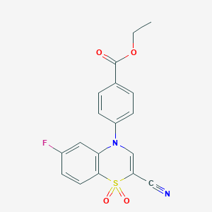 molecular formula C18H13FN2O4S B2575435 ethyl 4-(2-cyano-6-fluoro-1,1-dioxido-4H-1,4-benzothiazin-4-yl)benzoate CAS No. 1207026-24-1