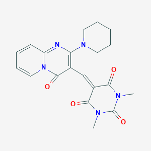 molecular formula C20H21N5O4 B257545 1,3-dimethyl-5-{[4-oxo-2-(1-piperidinyl)-4H-pyrido[1,2-a]pyrimidin-3-yl]methylene}-2,4,6(1H,3H,5H)-pyrimidinetrione 