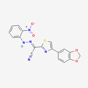 molecular formula C18H11N5O4S B2575450 (2E)-4-(1,3-苯并二氧杂环-5-基)-N-(2-硝基苯胺)-1,3-噻唑-2-甲酰氰化物 CAS No. 477193-84-3