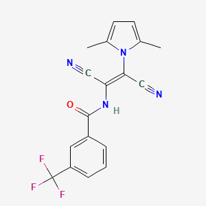 molecular formula C18H13F3N4O B2575461 N-[(E)-1,2-dicyano-2-(2,5-dimethylpyrrol-1-yl)ethenyl]-3-(trifluoromethyl)benzamide CAS No. 861210-01-7