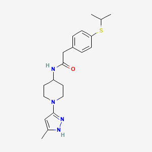 molecular formula C20H28N4OS B2575486 2-(4-(异丙硫基)苯基)-N-(1-(5-甲基-1H-吡唑-3-基)哌啶-4-基)乙酰胺 CAS No. 2034207-02-6