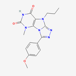 molecular formula C17H18N6O3 B2575497 8-(4-甲氧基苯基)-1-甲基-5-丙基嘌呤[8,9-c][1,2,4]三唑-2,4-二酮 CAS No. 921574-77-8