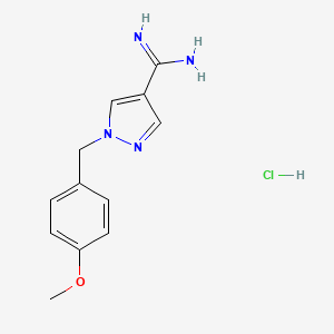 molecular formula C12H15ClN4O B2575498 1-[(4-Methoxyphenyl)methyl]pyrazole-4-carboximidamide;hydrochloride CAS No. 2344680-07-3