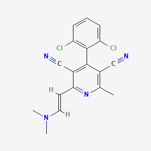 molecular formula C18H14Cl2N4 B2575521 4-(2,6-dichlorophenyl)-2-[(E)-2-(dimethylamino)ethenyl]-6-methylpyridine-3,5-dicarbonitrile CAS No. 303148-14-3