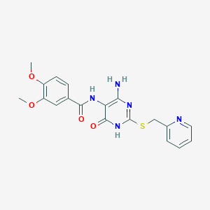 molecular formula C19H19N5O4S B2575528 N-(4-amino-6-oxo-2-((pyridin-2-ylmethyl)thio)-1,6-dihydropyrimidin-5-yl)-3,4-dimethoxybenzamide CAS No. 888422-80-8