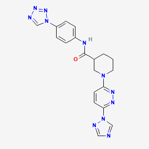 molecular formula C19H19N11O B2575529 1-(6-(1H-1,2,4-triazol-1-yl)pyridazin-3-yl)-N-(4-(1H-tetrazol-1-yl)phenyl)piperidine-3-carboxamide CAS No. 1797717-95-3