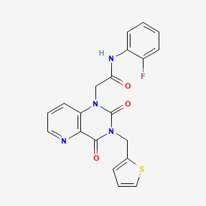 molecular formula C20H15FN4O3S B2575554 2-(2,4-dioxo-3-(thiophen-2-ylmethyl)-3,4-dihydropyrido[3,2-d]pyrimidin-1(2H)-yl)-N-(2-fluorophenyl)acetamide CAS No. 955521-99-0