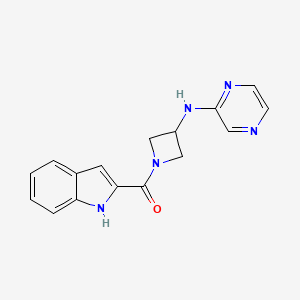 molecular formula C16H15N5O B2575569 (1H-indol-2-yl)(3-(pyrazin-2-ylamino)azetidin-1-yl)methanone CAS No. 2191215-97-9