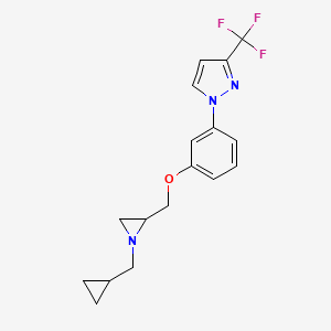 molecular formula C17H18F3N3O B2575571 1-[3-[[1-(Cyclopropylmethyl)aziridin-2-yl]methoxy]phenyl]-3-(trifluoromethyl)pyrazole CAS No. 2418732-30-4