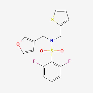 molecular formula C16H13F2NO3S2 B2575584 2,6-二氟-N-(呋喃-3-基甲基)-N-(噻吩-2-基甲基)苯磺酰胺 CAS No. 1428364-70-8
