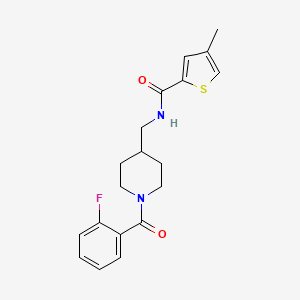 molecular formula C19H21FN2O2S B2575585 N-((1-(2-fluorobenzoyl)piperidin-4-yl)methyl)-4-methylthiophene-2-carboxamide CAS No. 1235022-72-6