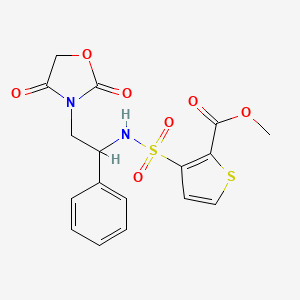 molecular formula C17H16N2O7S2 B2575590 3-(N-(2-(2,4-二氧代恶唑烷-3-基)-1-苯乙基)磺酰基)噻吩-2-羧酸甲酯 CAS No. 2034266-56-1