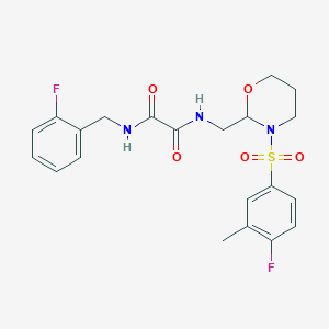 molecular formula C21H23F2N3O5S B2575599 N1-((3-((4-fluoro-3-methylphenyl)sulfonyl)-1,3-oxazinan-2-yl)methyl)-N2-(2-fluorobenzyl)oxalamide CAS No. 872722-64-0