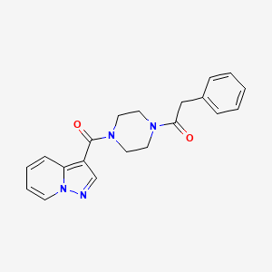 molecular formula C20H20N4O2 B2575601 2-Phenyl-1-(4-(pyrazolo[1,5-a]pyridine-3-carbonyl)piperazin-1-yl)ethanone CAS No. 1396680-46-8