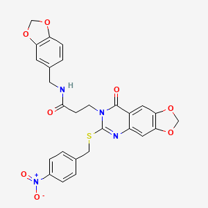 N-(1,3-benzodioxol-5-ylmethyl)-3-[6-[(4-nitrophenyl)methylsulfanyl]-8-oxo-[1,3]dioxolo[4,5-g]quinazolin-7-yl]propanamide