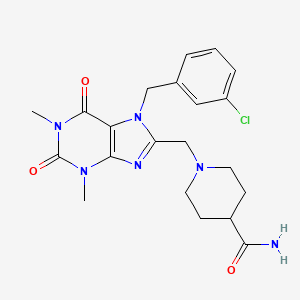 molecular formula C21H25ClN6O3 B2575610 1-[[7-[(3-氯苯基)甲基]-1,3-二甲基-2,6-二氧嘌呤-8-基]甲基]哌啶-4-甲酰胺 CAS No. 893969-80-7