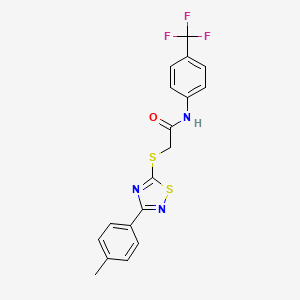 molecular formula C18H14F3N3OS2 B2575629 2-((3-(p-tolyl)-1,2,4-thiadiazol-5-yl)thio)-N-(4-(trifluoromethyl)phenyl)acetamide CAS No. 864917-35-1