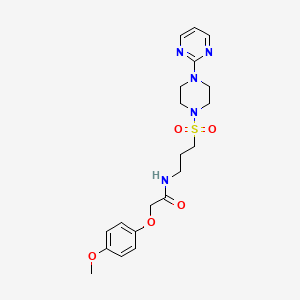 2-(4-methoxyphenoxy)-N-(3-((4-(pyrimidin-2-yl)piperazin-1-yl)sulfonyl)propyl)acetamide