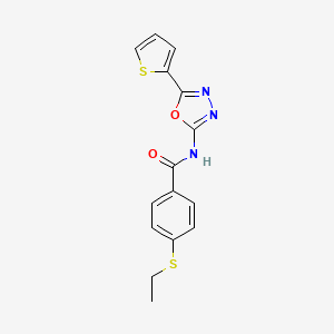 molecular formula C15H13N3O2S2 B2575641 4-ethylsulfanyl-N-(5-thiophen-2-yl-1,3,4-oxadiazol-2-yl)benzamide CAS No. 886932-36-1