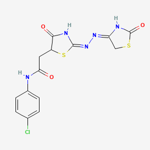 N-(4-chlorophenyl)-2-((E)-4-oxo-2-((E)-(2-oxothiazolidin-4-ylidene)hydrazono)thiazolidin-5-yl)acetamide