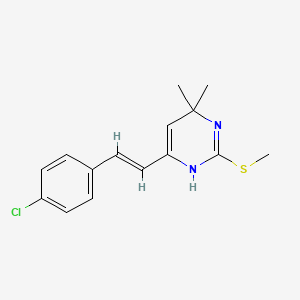 molecular formula C15H17ClN2S B2575659 4-(4-Chlorostyryl)-6,6-dimethyl-2-(methylsulfanyl)-1,6-dihydropyrimidine CAS No. 303148-51-8