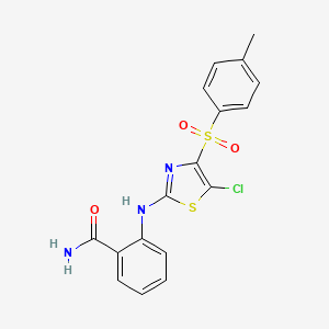 molecular formula C17H14ClN3O3S2 B2575705 2-((5-Chloro-4-tosylthiazol-2-yl)amino)benzamide CAS No. 380446-27-5