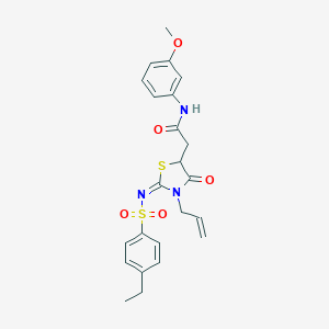 molecular formula C23H25N3O5S2 B257571 2-(3-allyl-2-{[(4-ethylphenyl)sulfonyl]imino}-4-oxo-1,3-thiazolidin-5-yl)-N-(3-methoxyphenyl)acetamide 