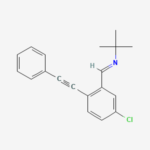 molecular formula C19H18ClN B2575723 (E)-tert-butyl({[5-chloro-2-(2-phenylethynyl)phenyl]methylidene})amine CAS No. 1660146-76-8