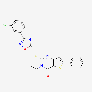 molecular formula C23H17ClN4O2S2 B2575728 2-(((3-(3-chlorophényl)-1,2,4-oxadiazol-5-yl)méthyl)thio)-3-éthyl-6-phénylthieno[3,2-d]pyrimidin-4(3H)-one CAS No. 1216806-83-5