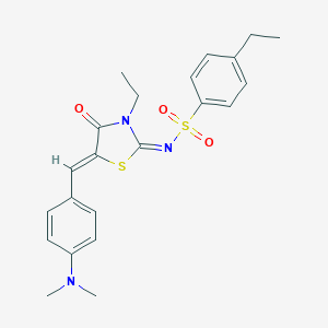 molecular formula C22H25N3O3S2 B257574 N-{5-[4-(dimethylamino)benzylidene]-3-ethyl-4-oxo-1,3-thiazolidin-2-ylidene}-4-ethylbenzenesulfonamide 