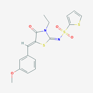 molecular formula C17H16N2O4S3 B257576 N-[3-ethyl-5-(3-methoxybenzylidene)-4-oxo-1,3-thiazolidin-2-ylidene]-2-thiophenesulfonamide 