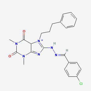 molecular formula C23H23ClN6O2 B2575762 8-[(E)-2-[(4-chlorophenyl)methylidene]hydrazin-1-yl]-1,3-dimethyl-7-(3-phenylpropyl)-2,3,6,7-tetrahydro-1H-purine-2,6-dione CAS No. 1799242-39-9